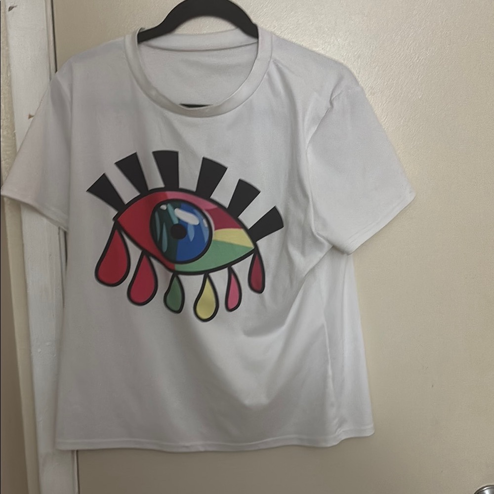 SHEIN White and Black Short Sleeve Graphic Tee